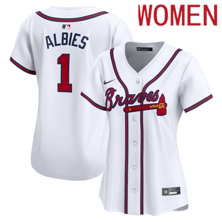 Women Atlanta Braves #1 Ozzie Albies Nike White Home Limited Player MLB Jersey->women mlb jersey->Women Jersey